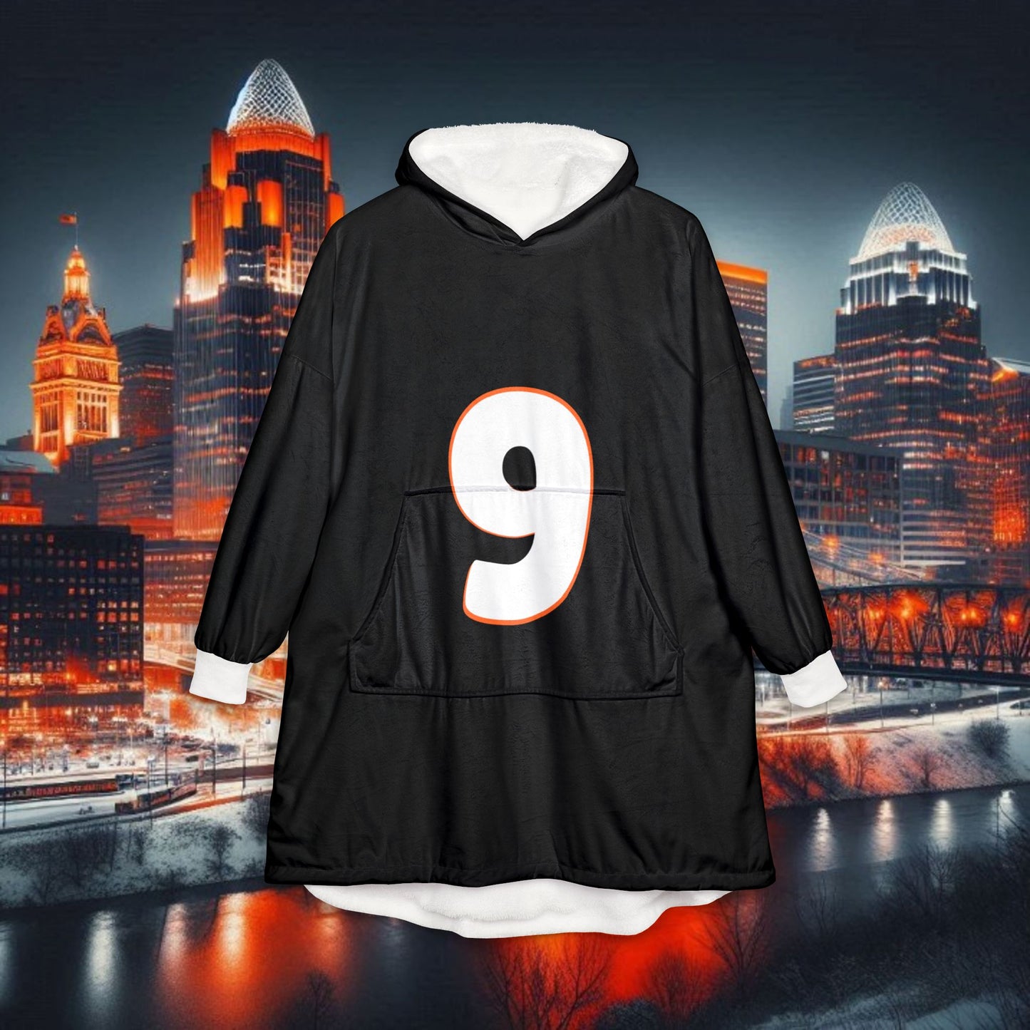 Number 9 Hooded Blanket – Cozy Sports Fan Pullover, with Fierce Tiger on Back