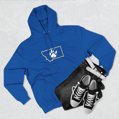 Bobcat Paw Print Fleece Hoodie, Cozy Sweatshirt, Casual Outdoor Wear, Unique Gift for Cat Fans, Montana State Fans