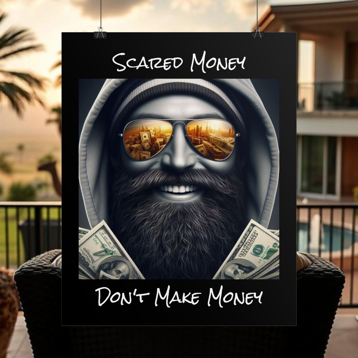 Bearded Money Motivational Wall Art, Scared Money Don't Make Money Poster, Home Decor, Gift for Entrepreneurs, Business Inspiration