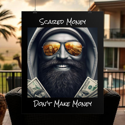 Bearded Money Motivational Wall Art, Scared Money Don't Make Money Poster, Home Decor, Gift for Entrepreneurs, Business Inspiration