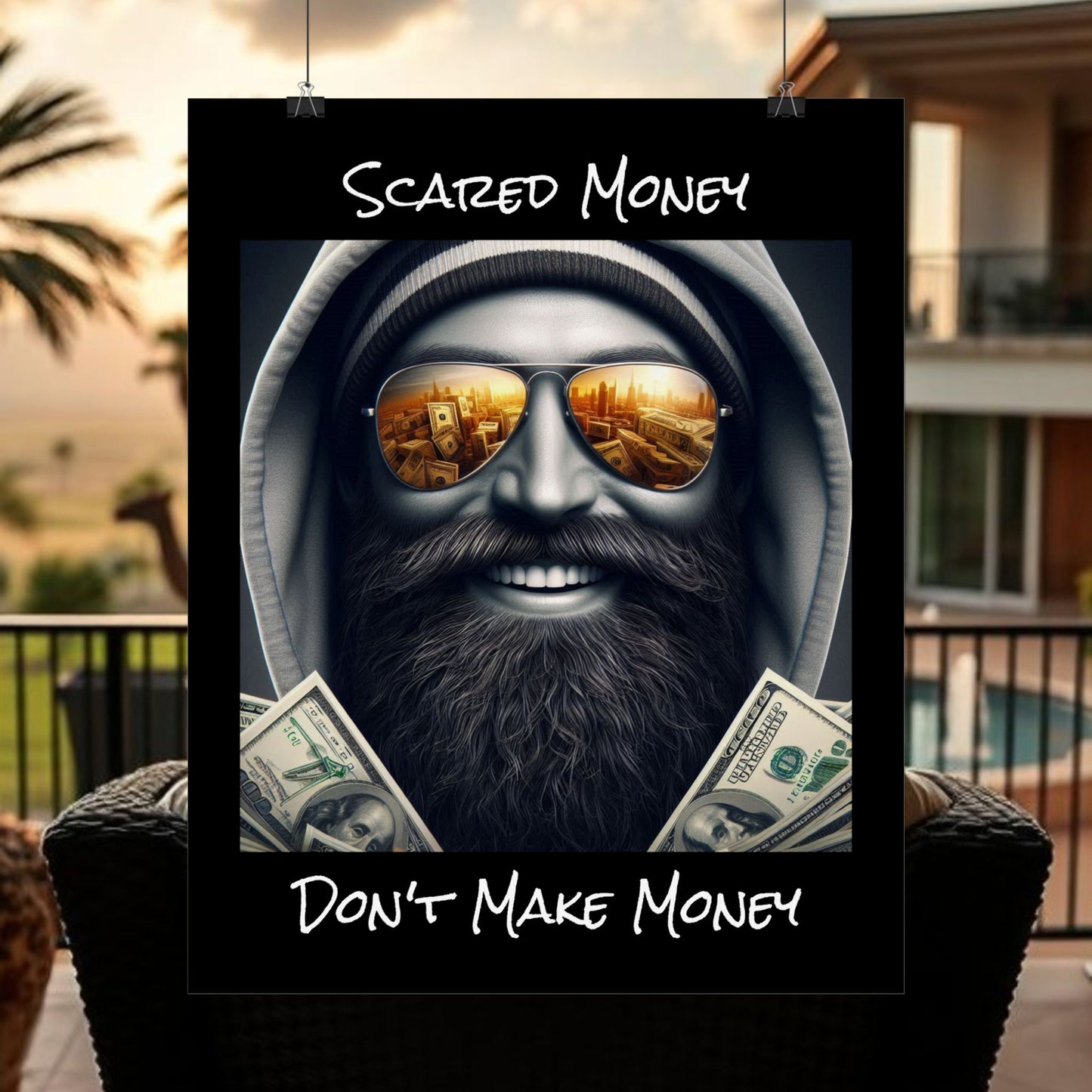 Bearded Money Motivational Wall Art, Scared Money Don't Make Money Poster, Home Decor, Gift for Entrepreneurs, Business Inspiration