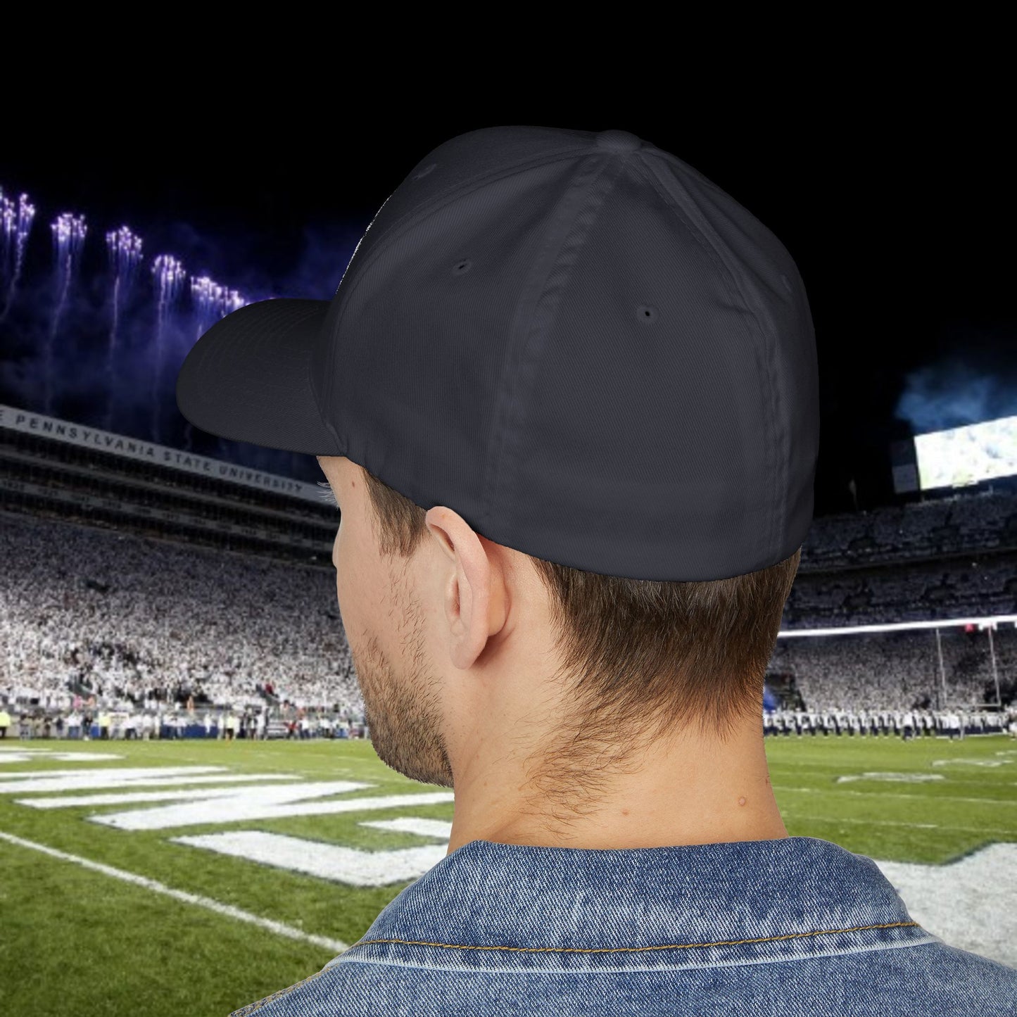 Fierce Silhouette Embroidered Hat - Stylish Closed-Back Structured Cap for Football Fans, Gameday, Tailgate, Unique Accessory