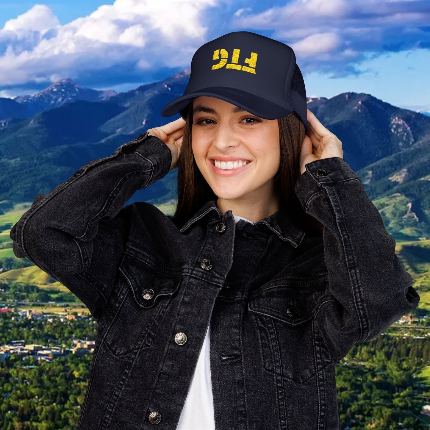 FTG Upside Down Foam Trucker Hat, Embroidered Casual Hat, Outdoor Cap, Summer Gift, Adjustable Snapback