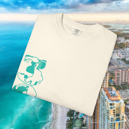 Miami Beach Graphic T-Shirt — Orange Garment-Dyed Tee with Green Vertical Palm Design