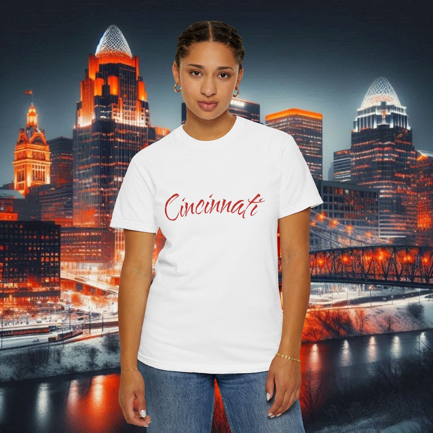 Cincinnati Script T-Shirt — Retro City Name Tee, Tri-Blend, Ultra Comfort, Perfect for Gameday