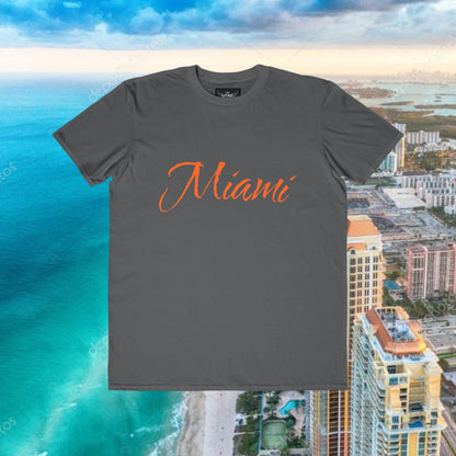 Miami Script Tee — Men's Lightweight Beach Vacation T-Shirt, Perfect for Gameday