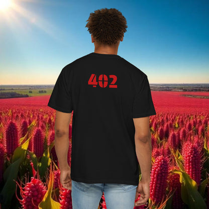 Lincoln Nebraska Area Code T-Shirt — White Tee with Red "Nebraska" & 402 Back Print, Soft-Style T-Shirt
