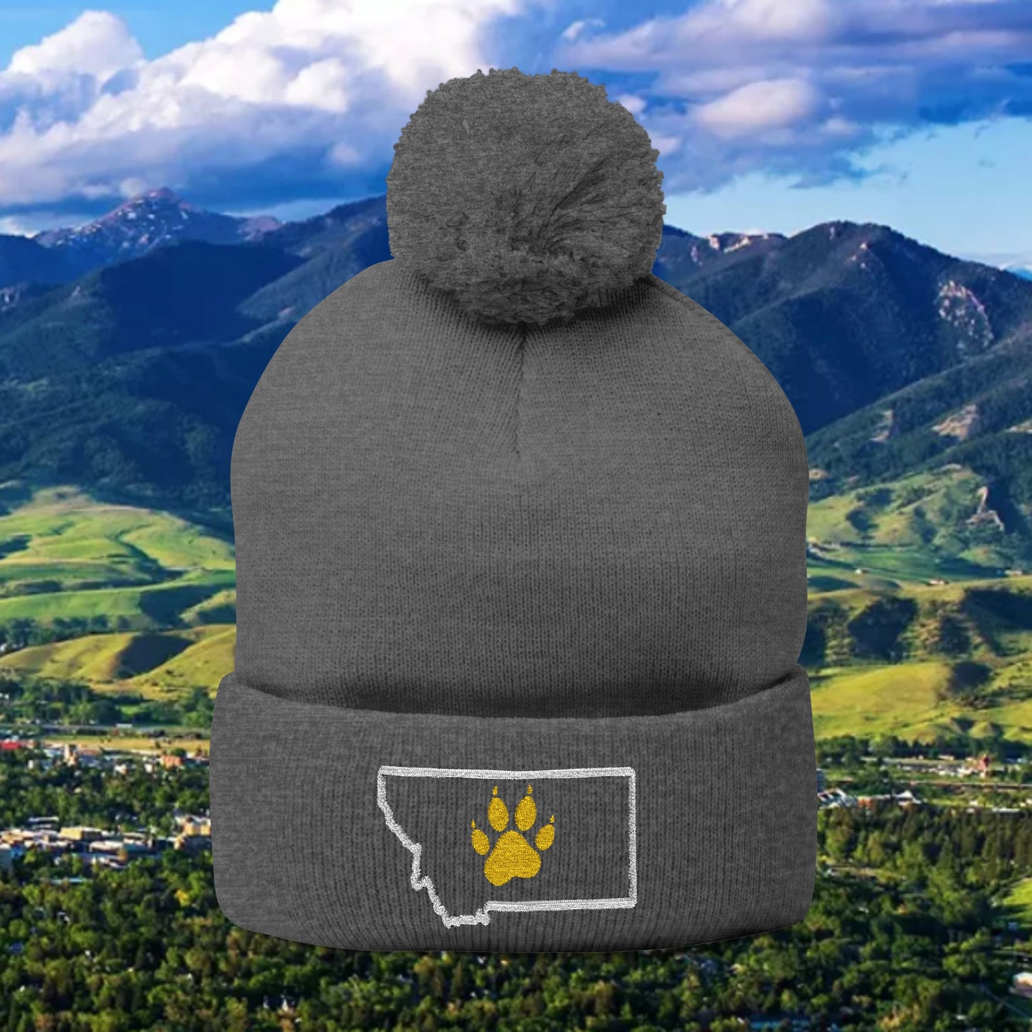 Bobcat Paw Print Pom-Pom Knit Cap, Warm Winter Beanie, Cat Fan Gift, Cozy Fashion Accessory, Great for Cold Games