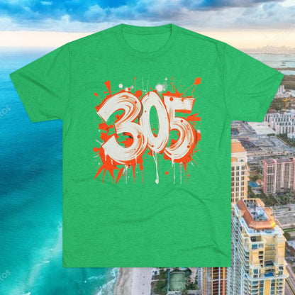305 Graffiti Tri-Blend Crew Tee, Miami Area Code, Ultra soft T-Shirt for Tailgates, Gamedays, Festivals, and everyday style.