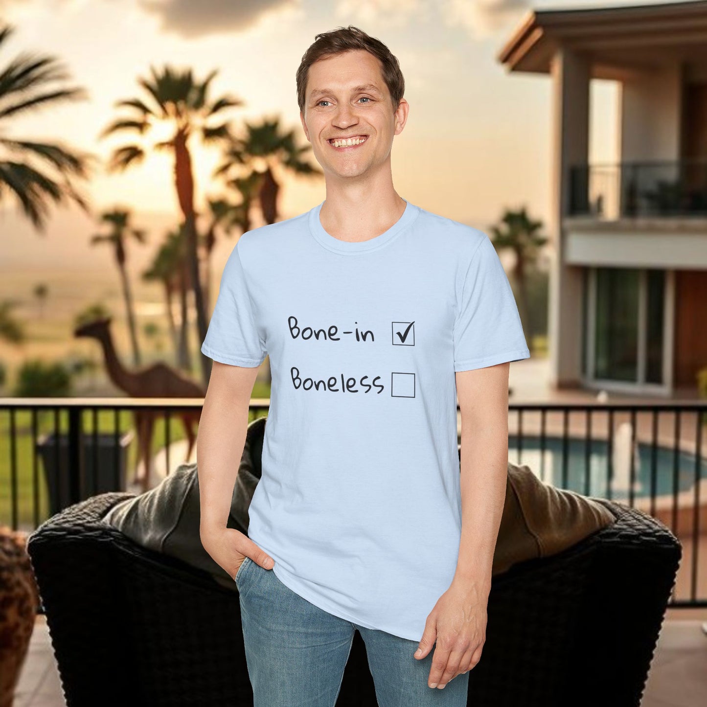 Humorous Foodie T-Shirt, Casual Wear for Food Lovers, Gift for Chefs, Bone-in vs Boneless Design, Fun Graphic Tee