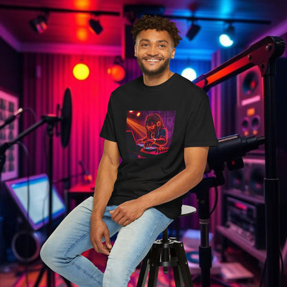 Vibrant DJ Unisex T-Shirt, Music Lover Tee, Festival Apparel, Gift for Musicians, Neon Graphic Shirt, Stylish Streetwear