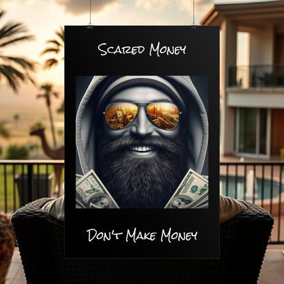 Bearded Money Motivational Wall Art, Scared Money Don't Make Money Poster, Home Decor, Gift for Entrepreneurs, Business Inspiration