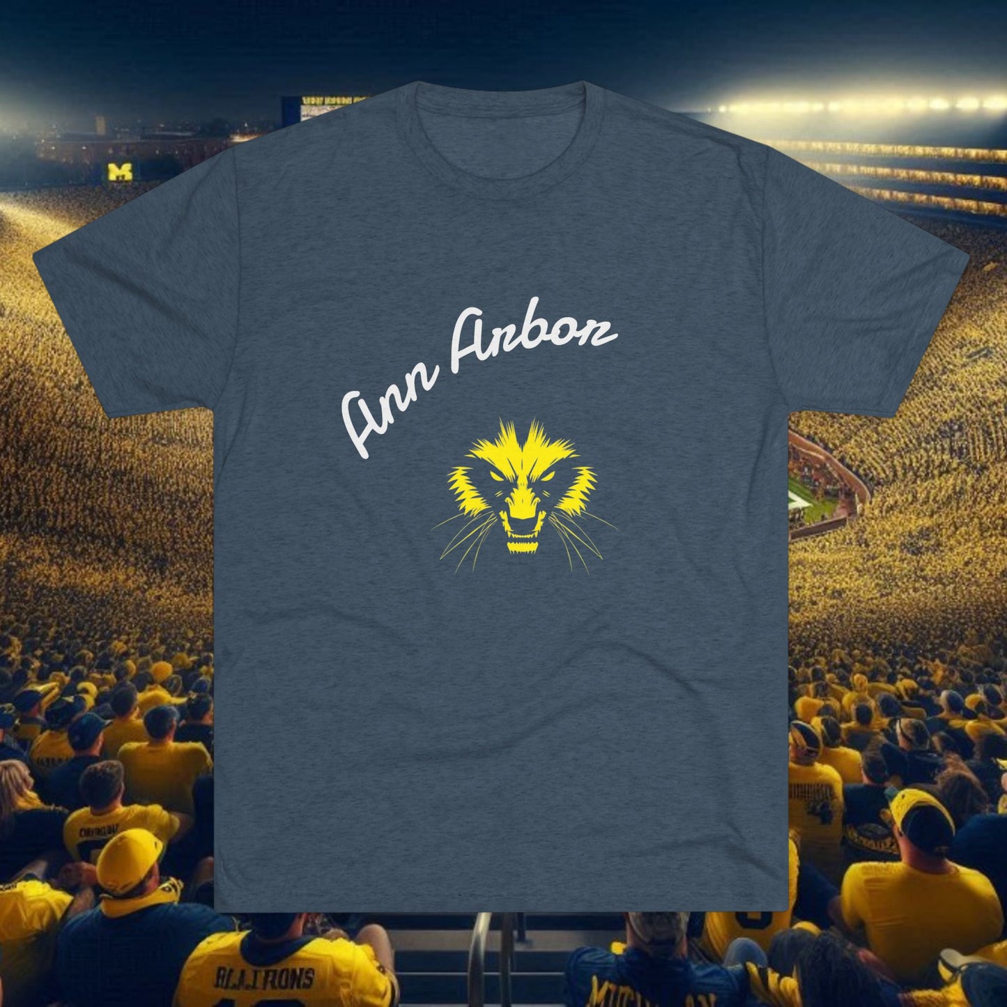 Ann Arbor Script Tee — Vintage Maize & Blue University T‑Shirt, Perfect for Gameday