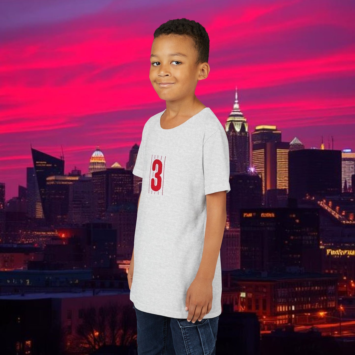 Baseball Stars Youth Short Sleeve Tee with Number 3, Kids Casual Wear, Birthday Gift, Sports Day, School Activities, Team Spirit