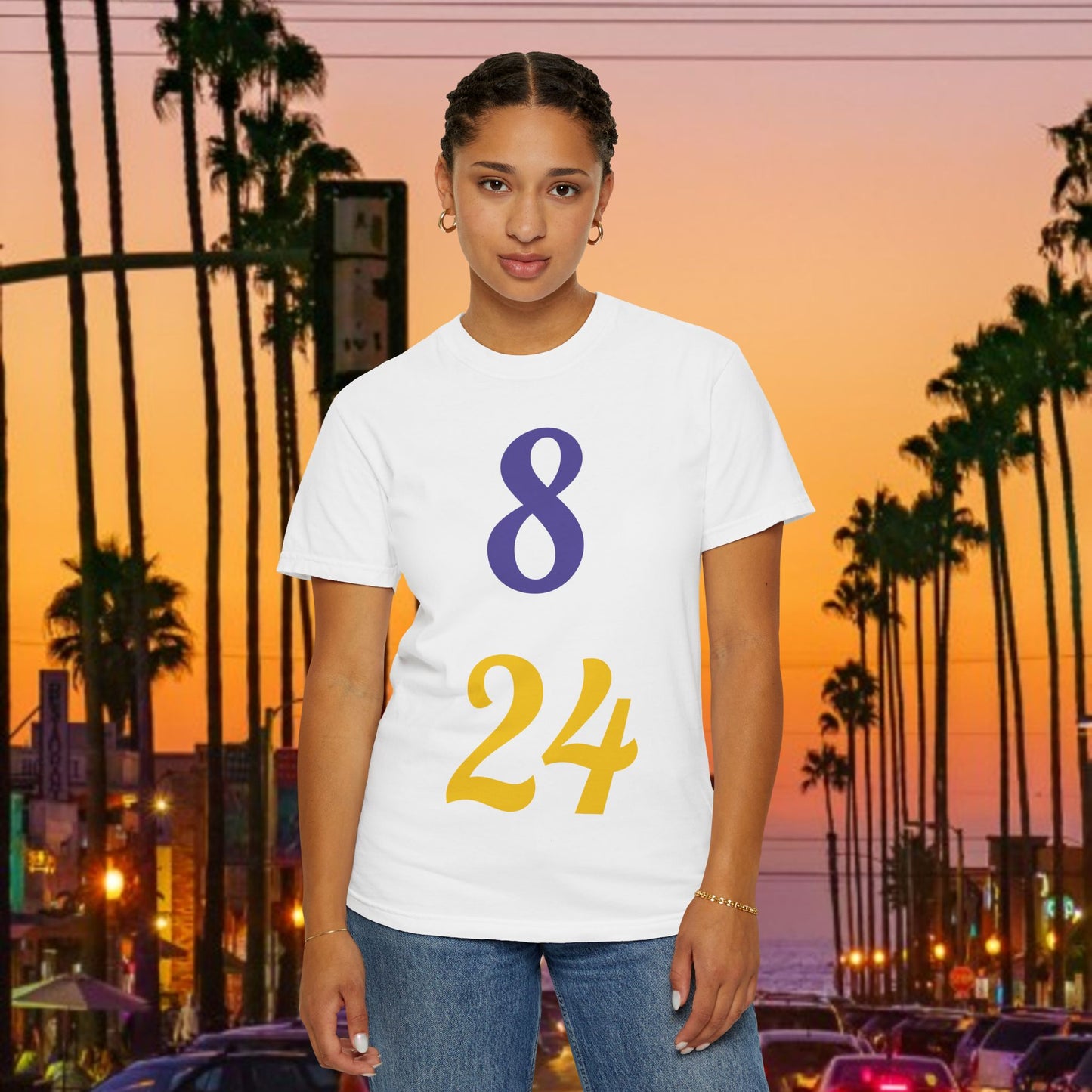 Legend Tribute Unisex Garment-Dyed T-Shirt with '8 & 24' and 'Bean' Text - Casual Wear, Gift for Friends