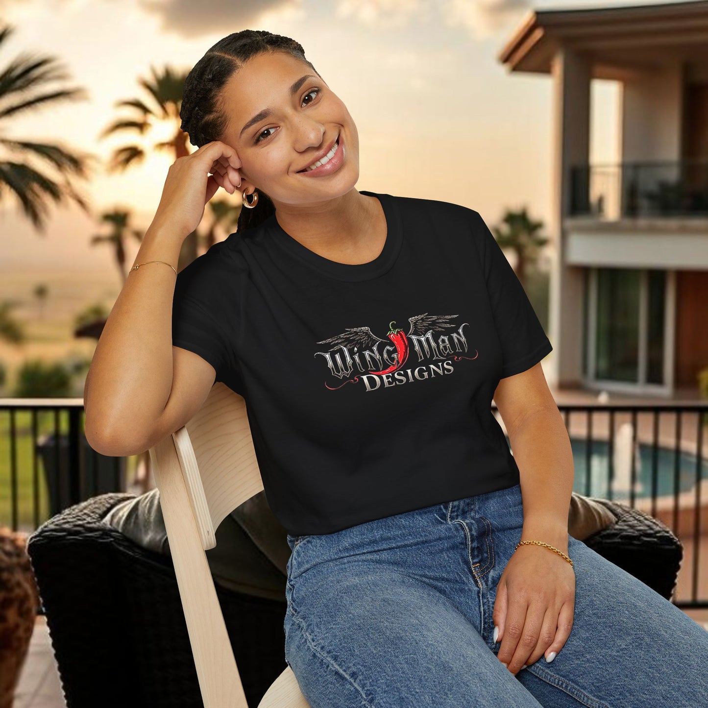 Wing Man Designs Unisex Softstyle T-Shirt, Cool Graphic Tee, Gift for Him/Her, Casual Everyday Wear, Perfect for Celebrations