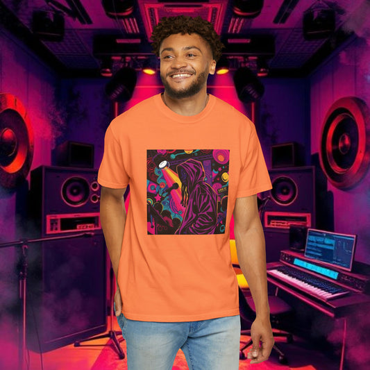 Colorful Unisex Garment-Dyed T-shirt, Artistic Graphic Tee, Music Festival Shirt, Casual Everyday Wear, Vibrant Streetwear, Unique Gift Idea