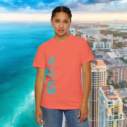 Miami Beach Graphic T-Shirt — Orange Garment-Dyed Tee with Green Vertical Palm Design
