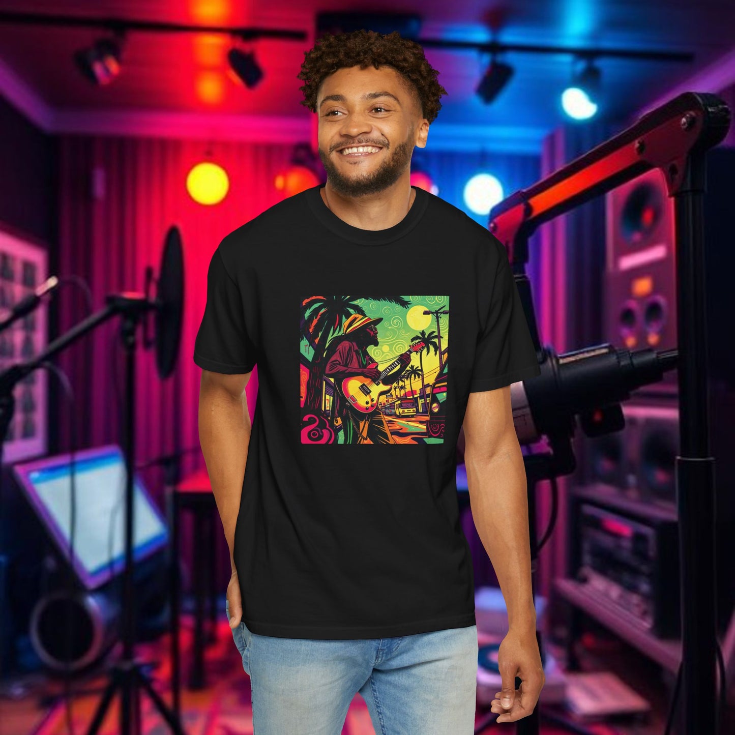 Vibrant Musician T-Shirt, Beach Vibes Shirt, Unisex Summer Tee, Perfect Gift for Music Lovers, Casual Party Wear