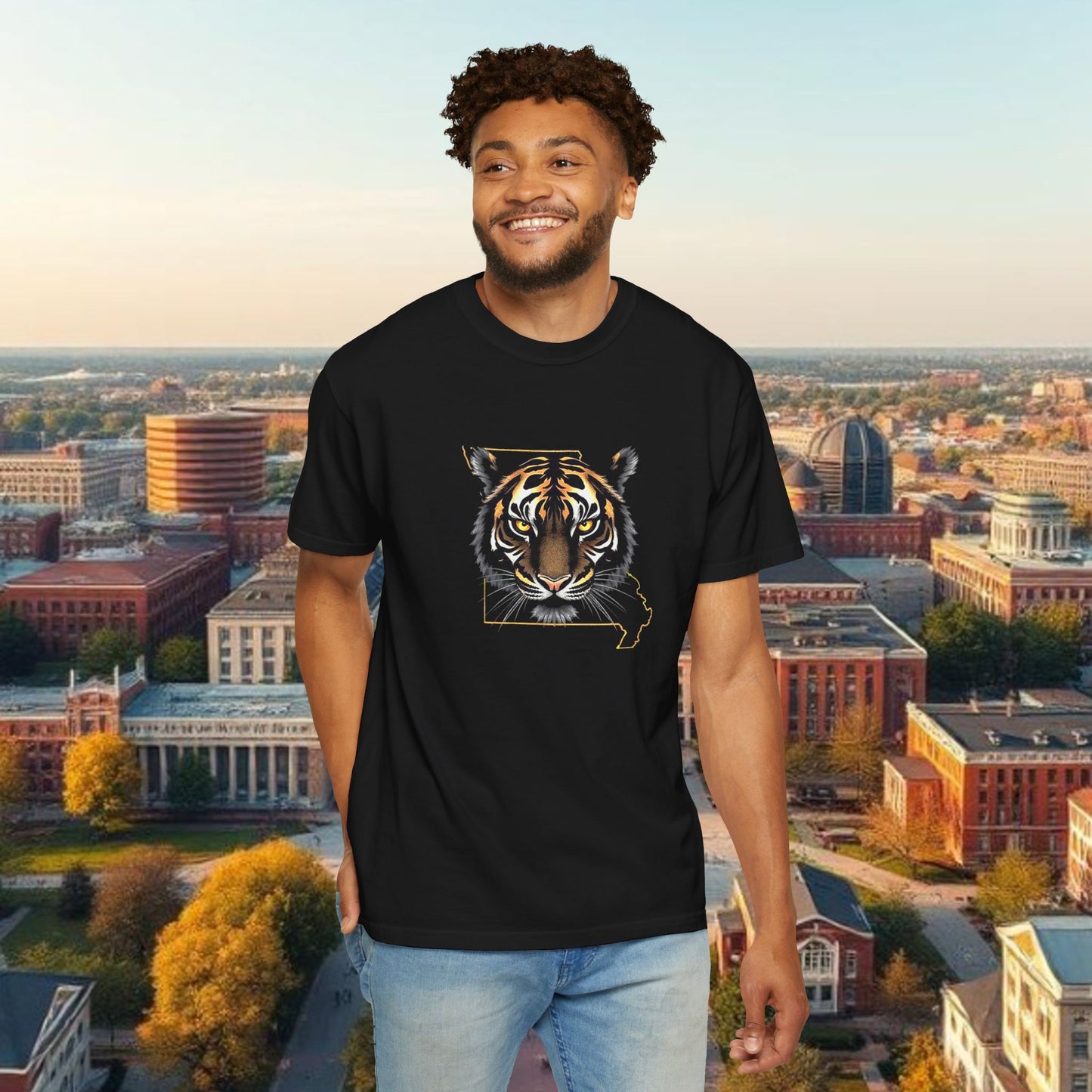 Missouri State Outline with Tiger Graphic Tee - Stylish ultra softstyle T-shirt