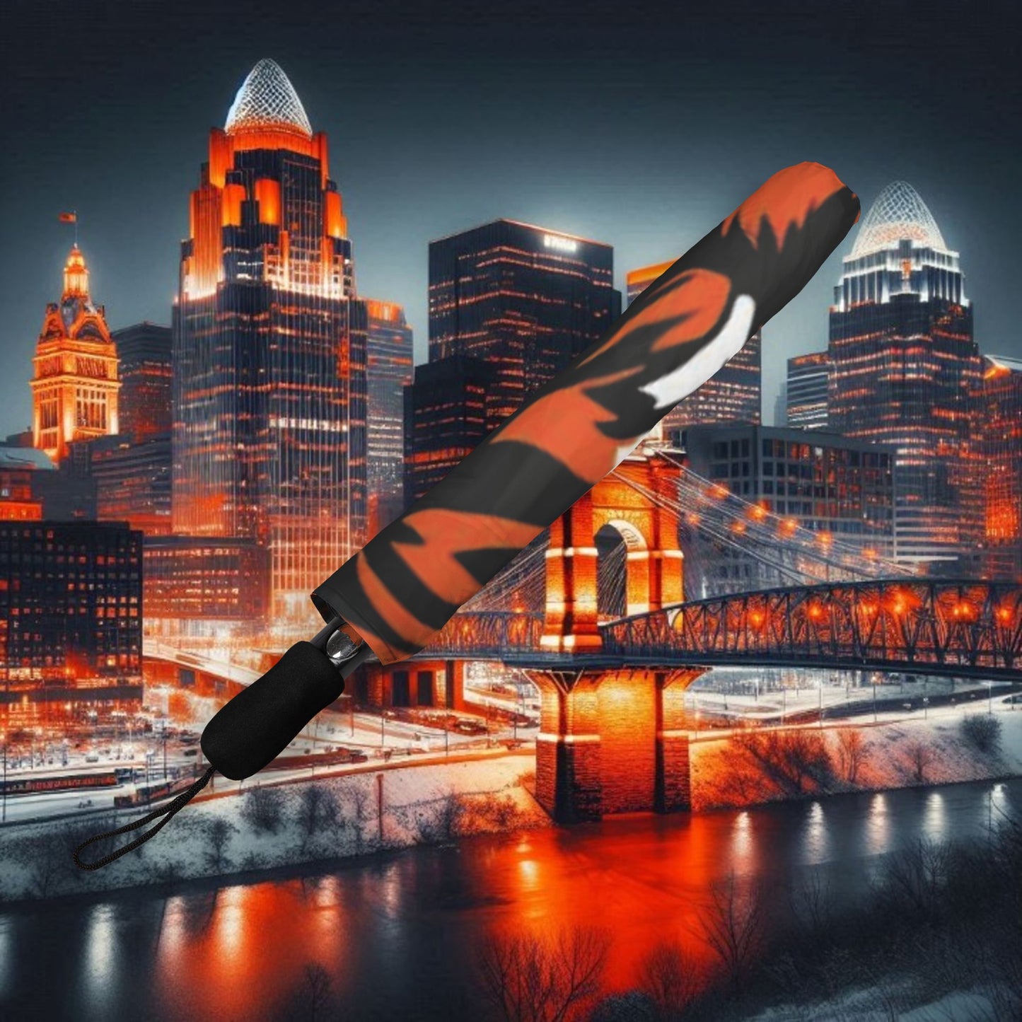 Bengal Tiger Foldable Umbrella | Unique Traveler Gift, Rain Gear, Stylish Accessories, Gameday Essentials, Cincinnati Ohio