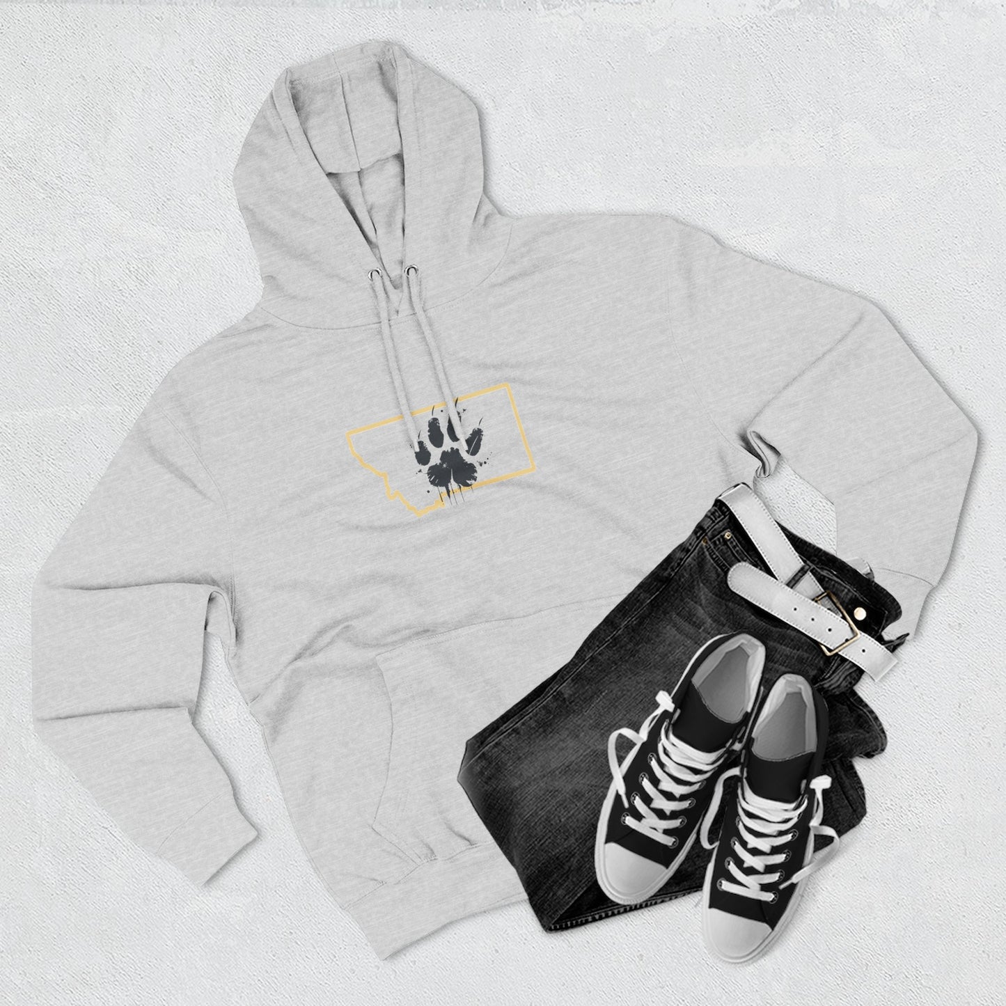 Bobcat Paw Print Fleece Hoodie, Cozy Sweatshirt, Casual Outdoor Wear, Unique Gift for Cat Fans, Montana State Fans