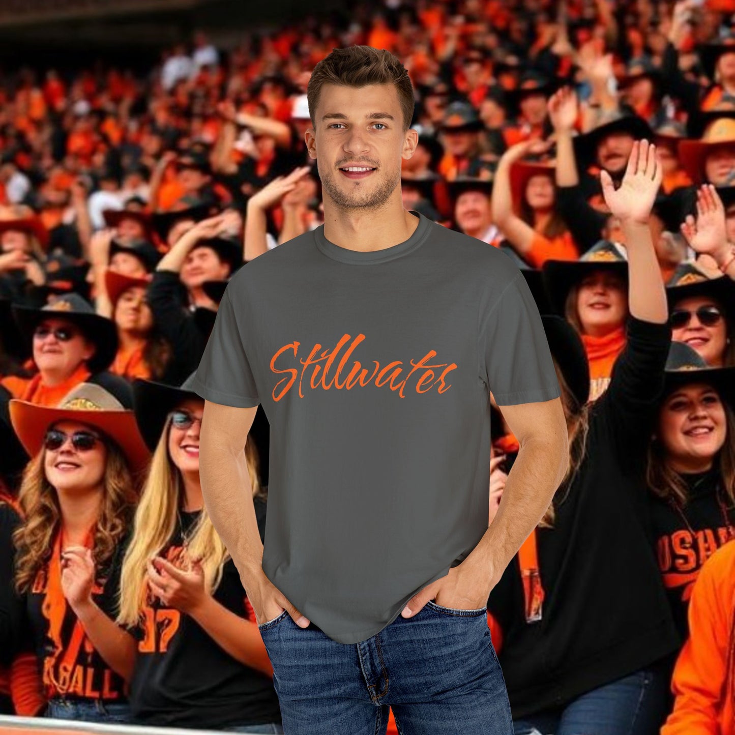 Stillwater Script T‑Shirt — Casual City Pride Tee, Soft-Style Shirt, Perfect for Gameday