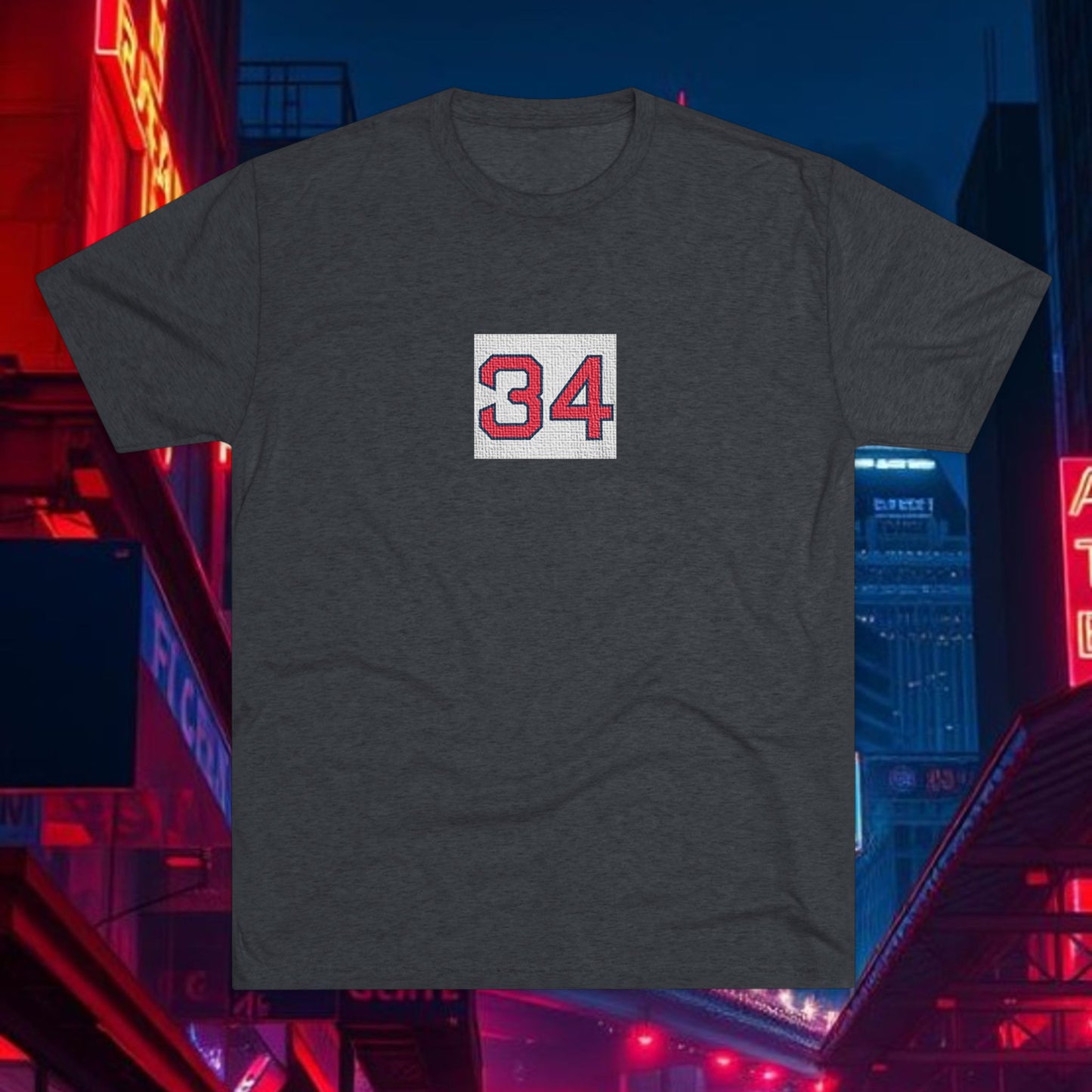 Legends Dirty Water 34 Tee — Vintage Sport Jersey Number T-Shirt, Soft-Style Tri-Blend