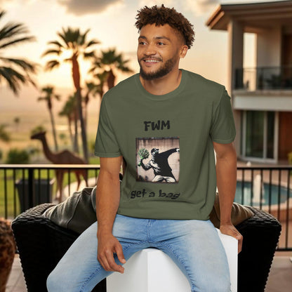 T-Shirt — "FWM Get a Bag" Graphic Tee (Banksy-Style Street Art)