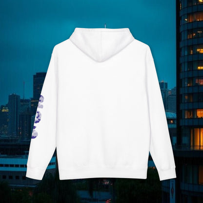 Seattle Script Hoodie — Minimalist City Sweatshirt with 206 Sleeve