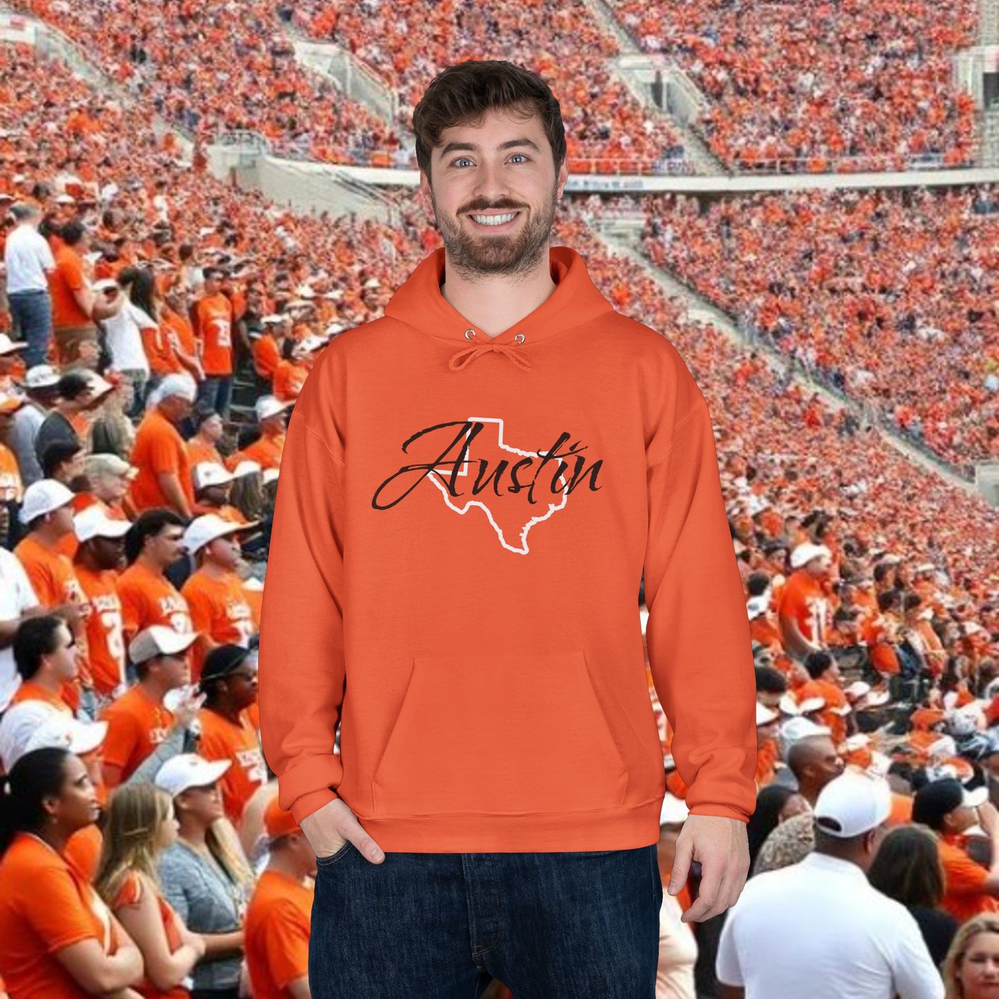 Austin Script Texas Outline Hoodie — Orange City Pride Pullover