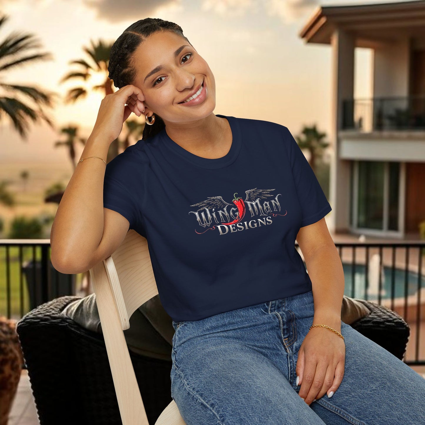 Wing Man Designs Unisex Softstyle T-Shirt, Cool Graphic Tee, Gift for Him/Her, Casual Everyday Wear, Perfect for Celebrations