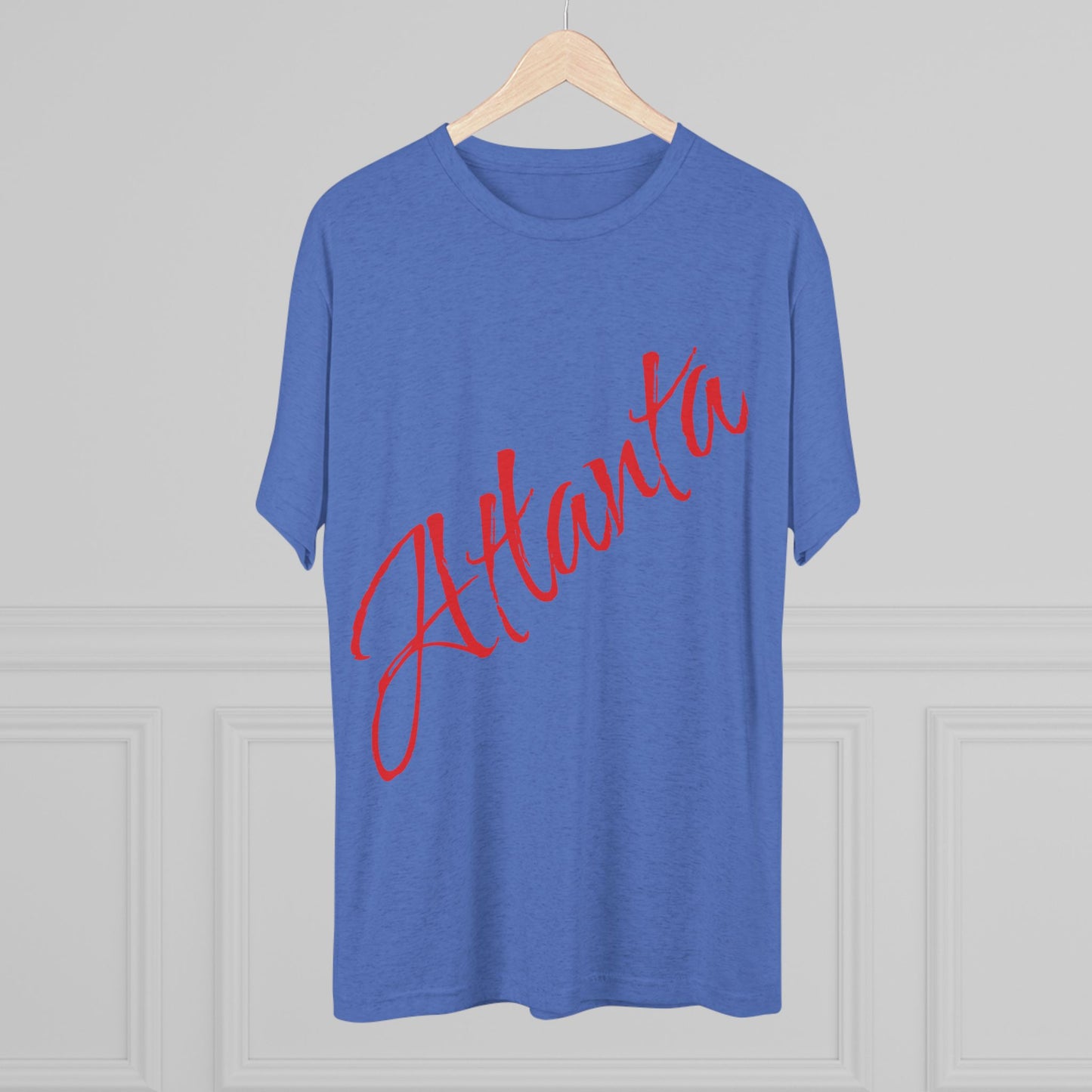 Atlanta Script Tee — Red Diagonal City Name T-Shirt, Tri-Blend Super Soft Style T-Shirt, Perfect for Gameday or a Night Out
