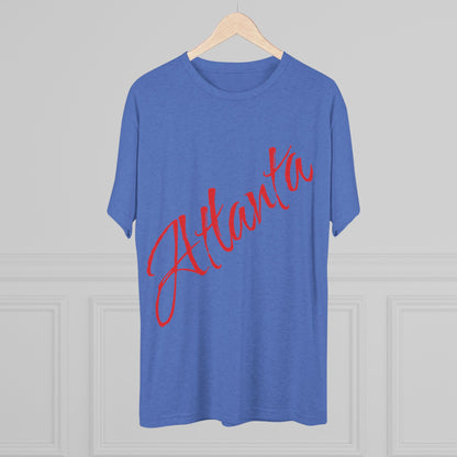 Atlanta Script Tee — Red Diagonal City Name T-Shirt, Tri-Blend Super Soft Style T-Shirt, Perfect for Gameday or a Night Out