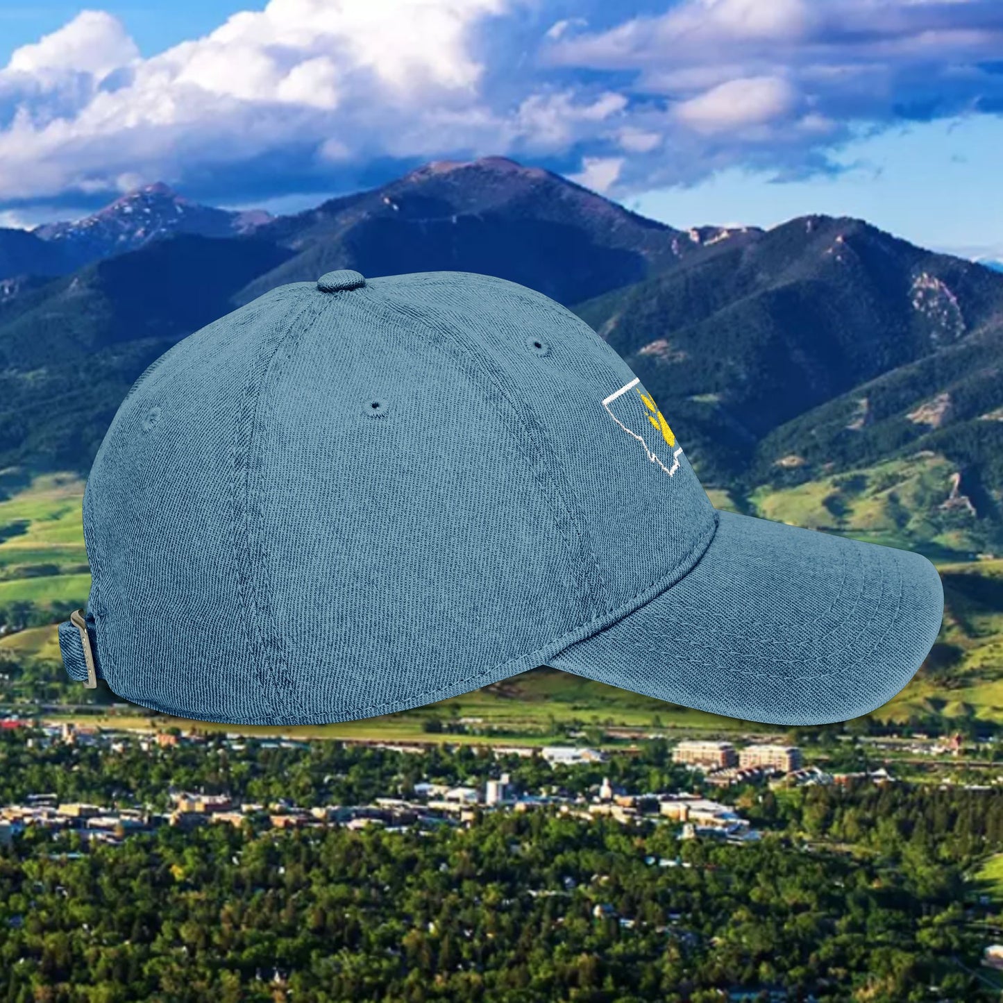 Montana Paw Print Denim Hat, Embroidered Hat, Casual Wear, Gift for Bobcat Fans, Outdoor Adventure Cap, Summer Accessories