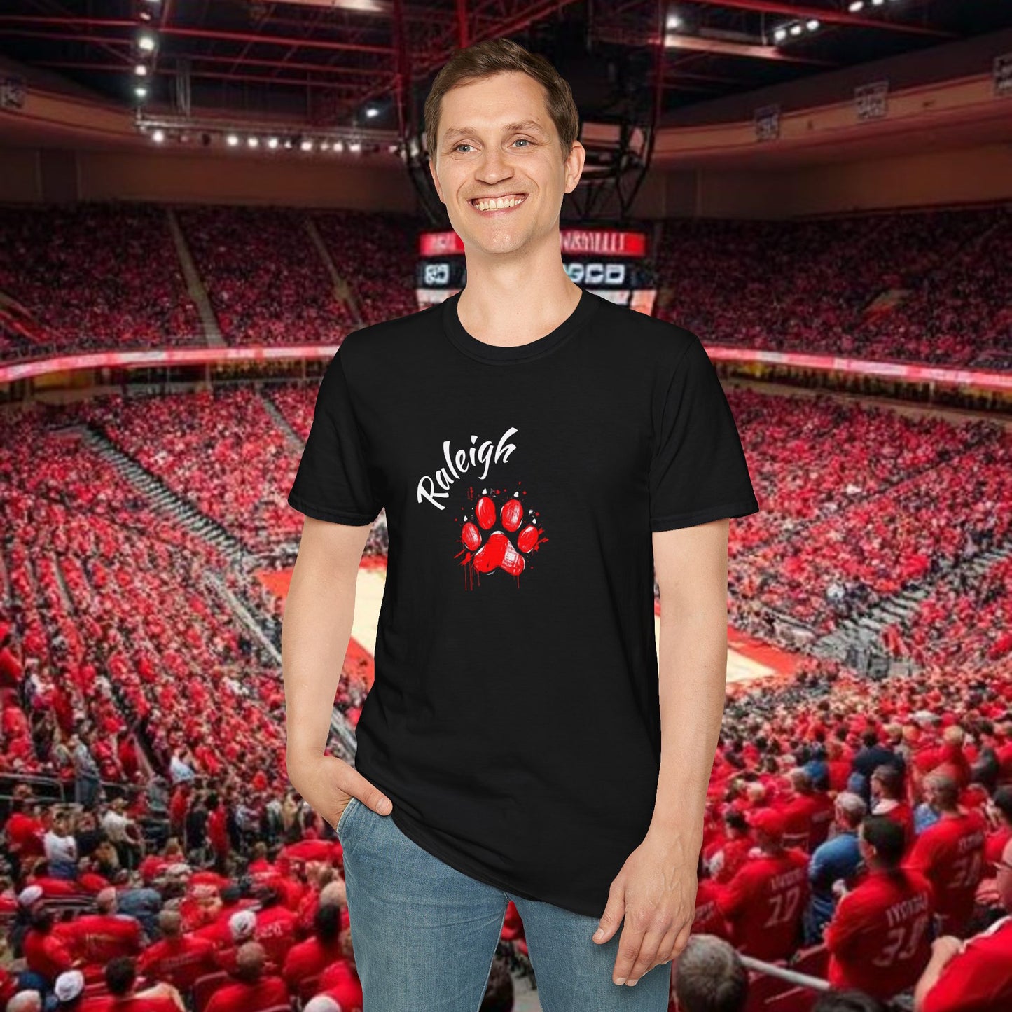Raleigh Paw Print Unisex Softstyle T-Shirt, Fan Gear, College Spirit Wear, Game Day Apparel, Unique Gift for Students