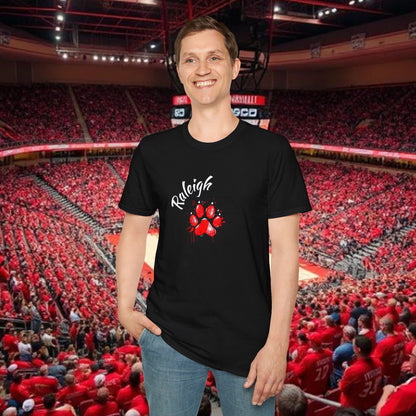 Raleigh Paw Print Unisex Softstyle T-Shirt, Fan Gear, College Spirit Wear, Game Day Apparel, Unique Gift for Students
