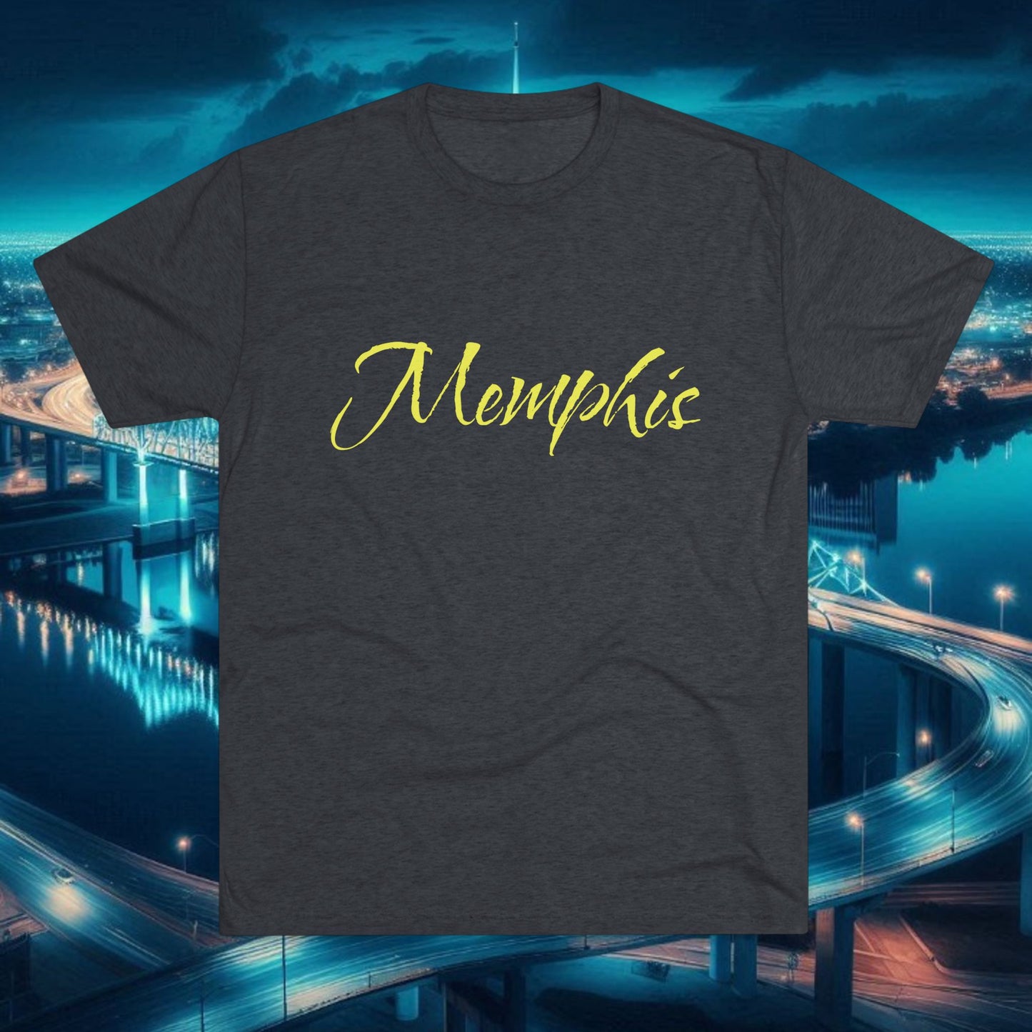 Memphis Script Tee — City Name Graphic T-Shirt, Tri-Blend Ultra Comfort, Perfect for a Night out or Gameday.