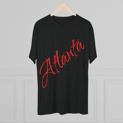 Atlanta Script Tee — Red Diagonal City Name T-Shirt, Tri-Blend Super Soft Style T-Shirt, Perfect for Gameday or a Night Out