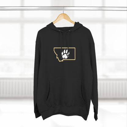 Bobcat Paw Print Fleece Hoodie, Cozy Sweatshirt, Casual Outdoor Wear, Unique Gift for Cat Fans, Montana State Fans