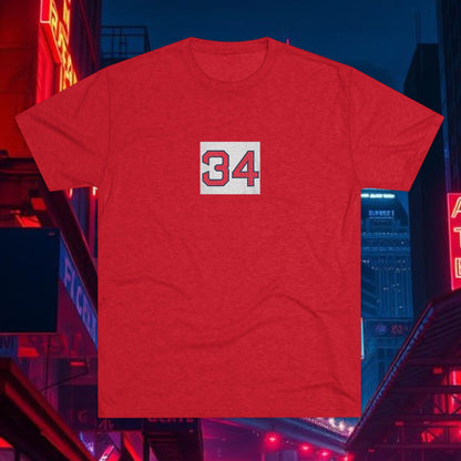 Legends Dirty Water 34 Tee — Vintage Sport Jersey Number T-Shirt, Soft-Style Tri-Blend