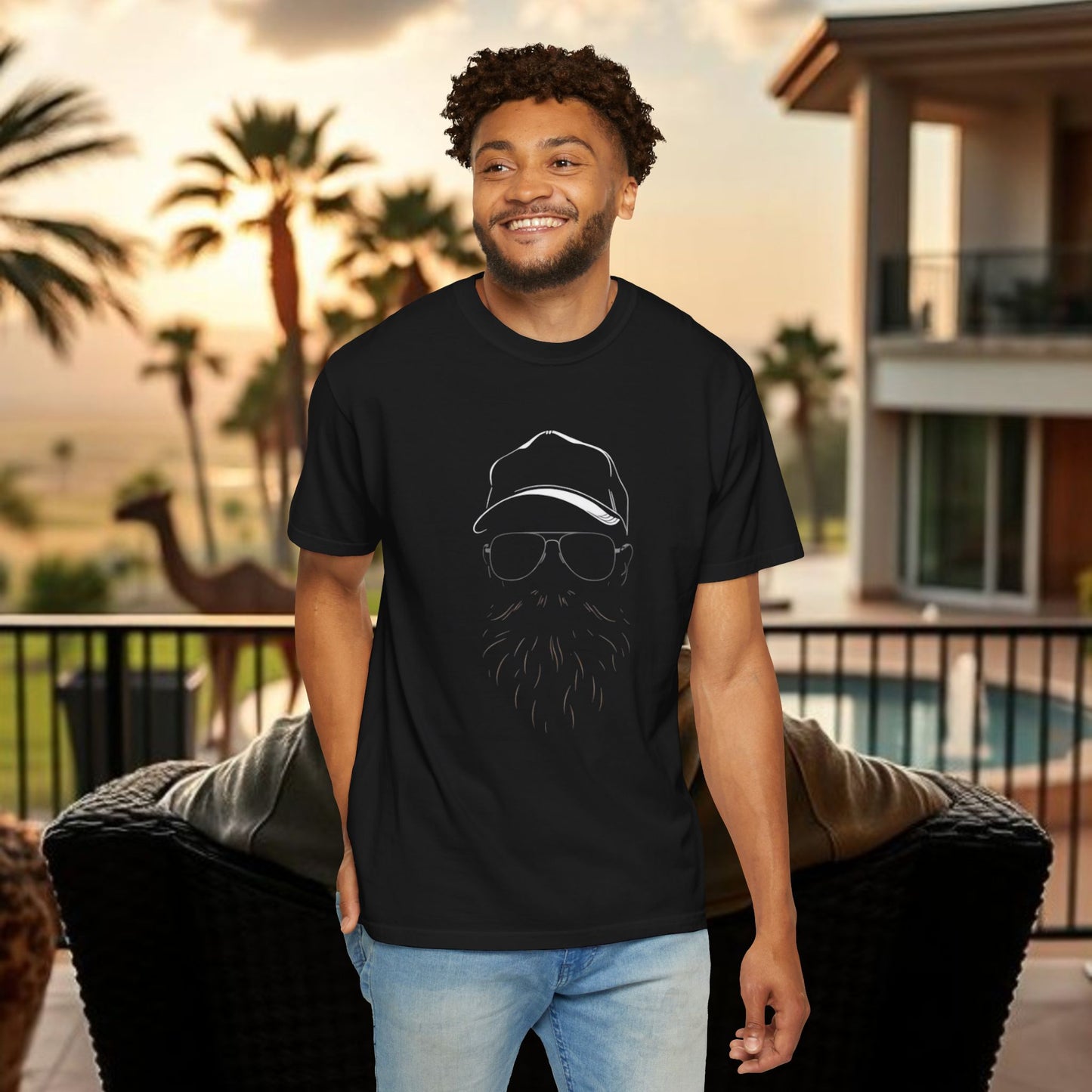 Wing Man Relaxed Unisex T-Shirt with Beard and Sunglasses Design, Stylish Casualwear, Perfect Gift for Dad, Fun Summer Tee, Great for Men