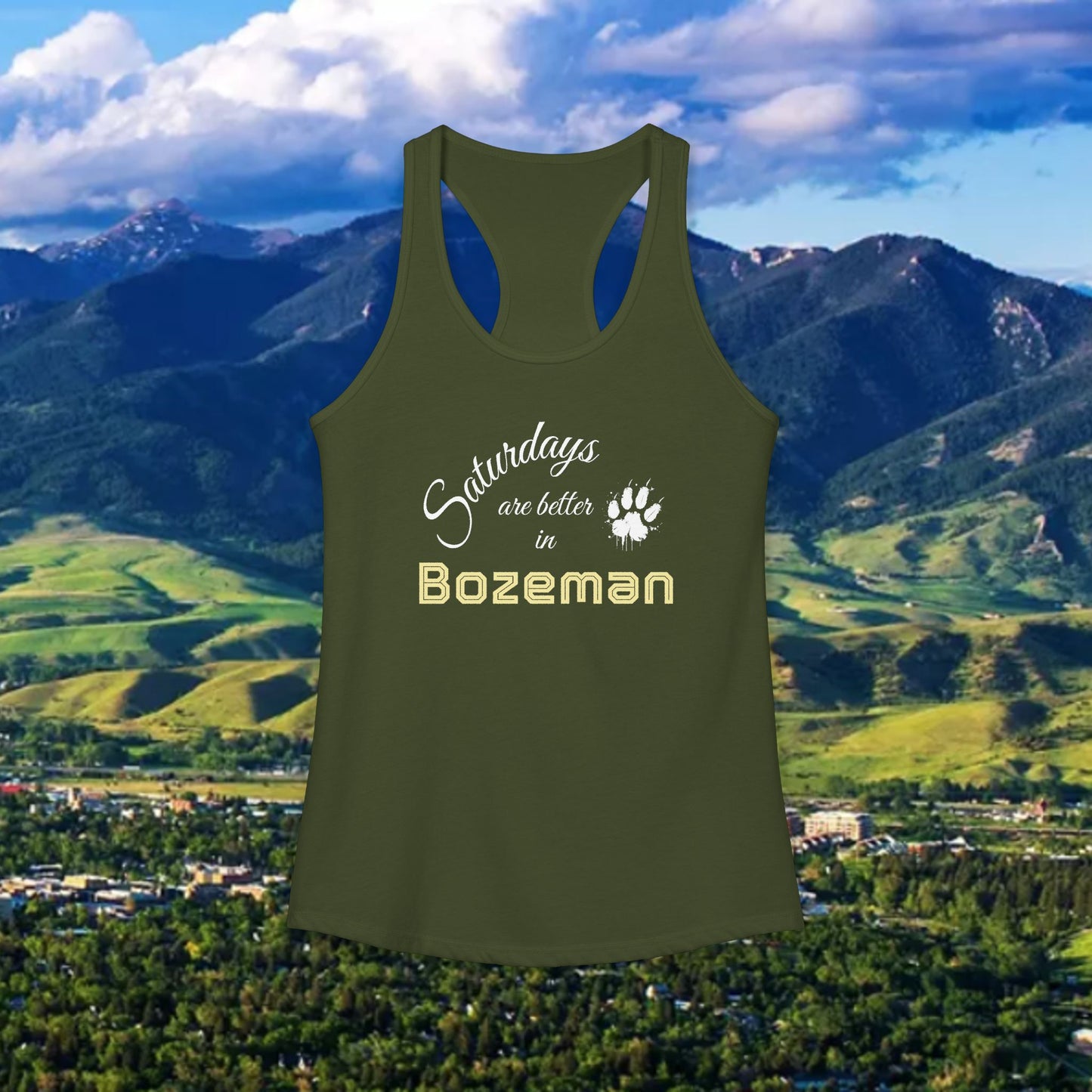 Bozeman Saturdays Racerback Tank, Women's Workout Top, Casual Summer Top, Gift for College Students