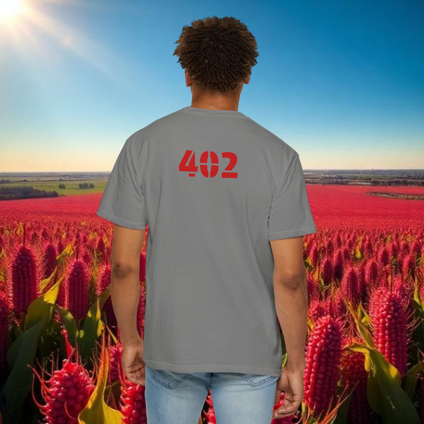 Lincoln Nebraska Area Code T-Shirt — White Tee with Red "Nebraska" & 402 Back Print, Soft-Style T-Shirt