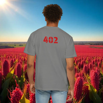 Lincoln Nebraska Area Code T-Shirt — White Tee with Red "Nebraska" & 402 Back Print, Soft-Style T-Shirt