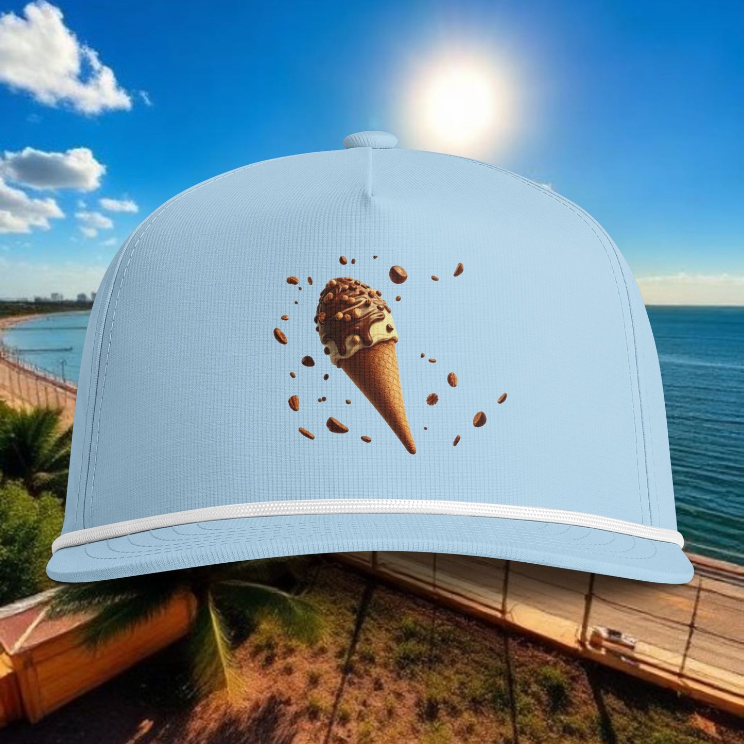 Ice Cream Cone Rope Cap — Retro Sunwashed Beach Hat