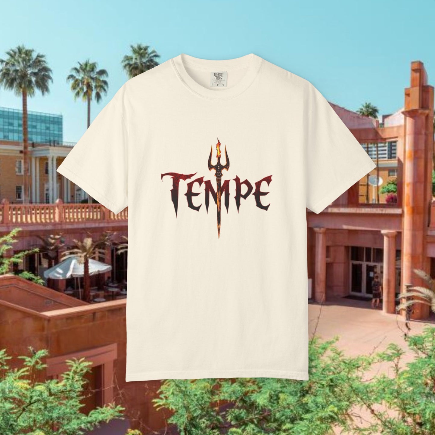 Unisex Garment-Dyed T-shirt with 'TEMPE' Design, Casual Summer Tee, Cool Streetwear Top, Perfect for Festivals