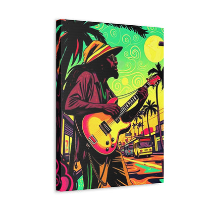 Vibrant Musician Canvas Art | Retro Guitarist Wall Decor, Bohemian Home Decor, Music Lover Gift, Colorful Art Print, Festival Aesthetic