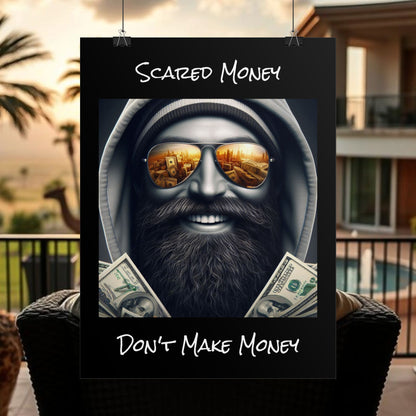 Bearded Money Motivational Wall Art, Scared Money Don't Make Money Poster, Home Decor, Gift for Entrepreneurs, Business Inspiration