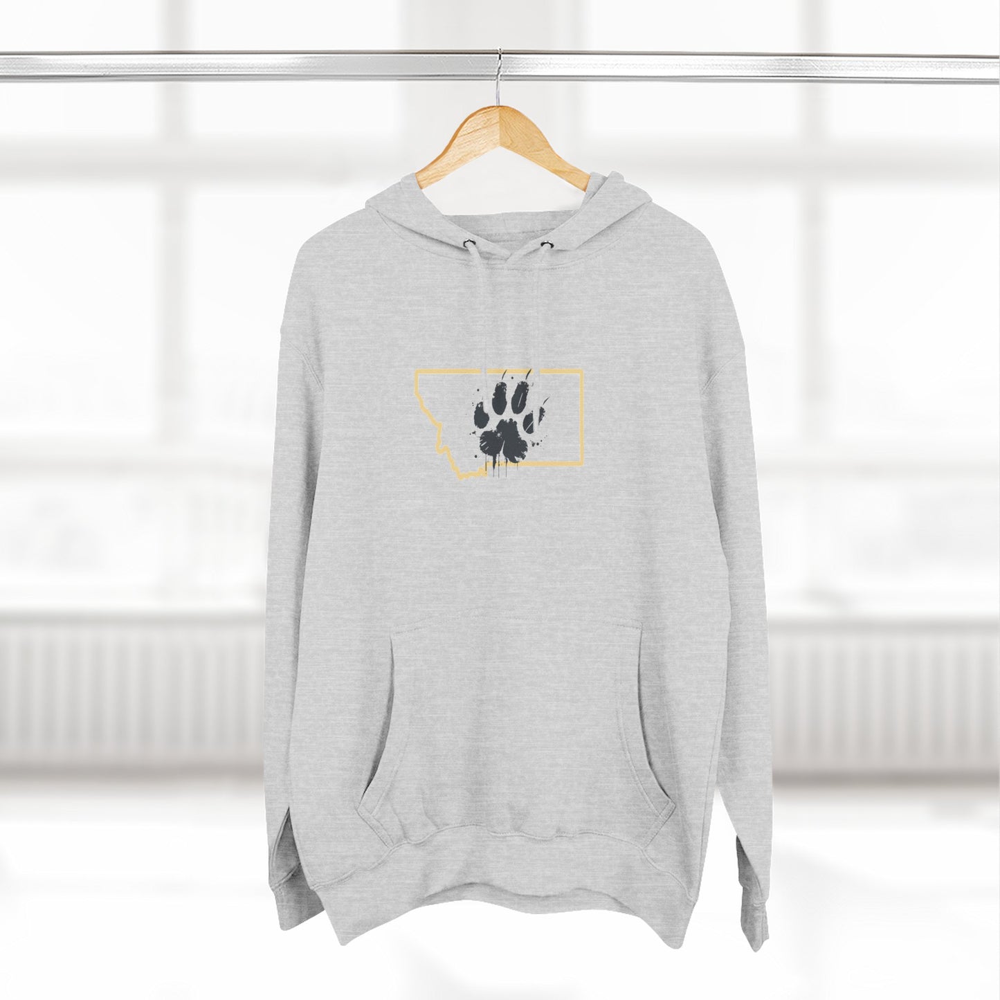 Bobcat Paw Print Fleece Hoodie, Cozy Sweatshirt, Casual Outdoor Wear, Unique Gift for Cat Fans, Montana State Fans
